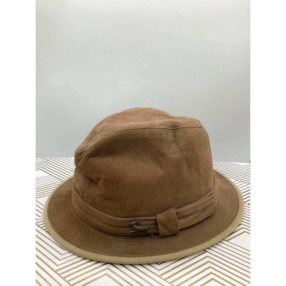 Champ Vintage Suede Hat Mens 7 1/8 Genuine Suede Leather Brown Fedora